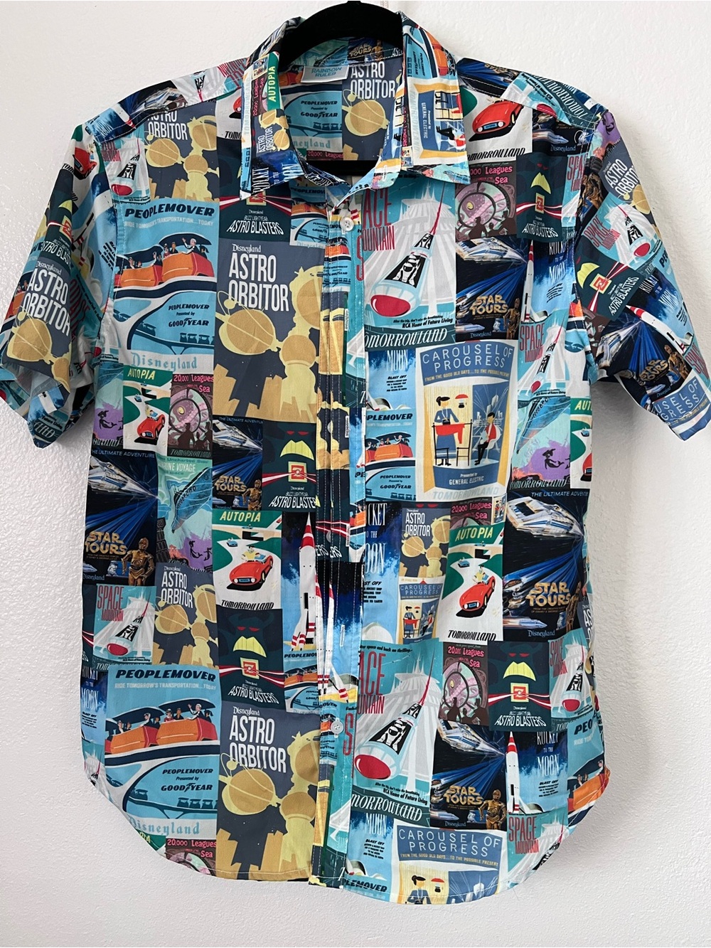 Rainbow Rules Disney Tomorrow Land Vintage Ride Posters Design Button Down Shirt